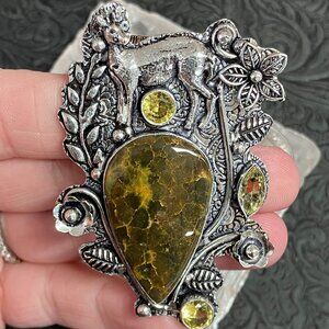 Ocean Jasper Citrine Doe Deer Pendant Witchy Fairycore Fantasy Jewelry